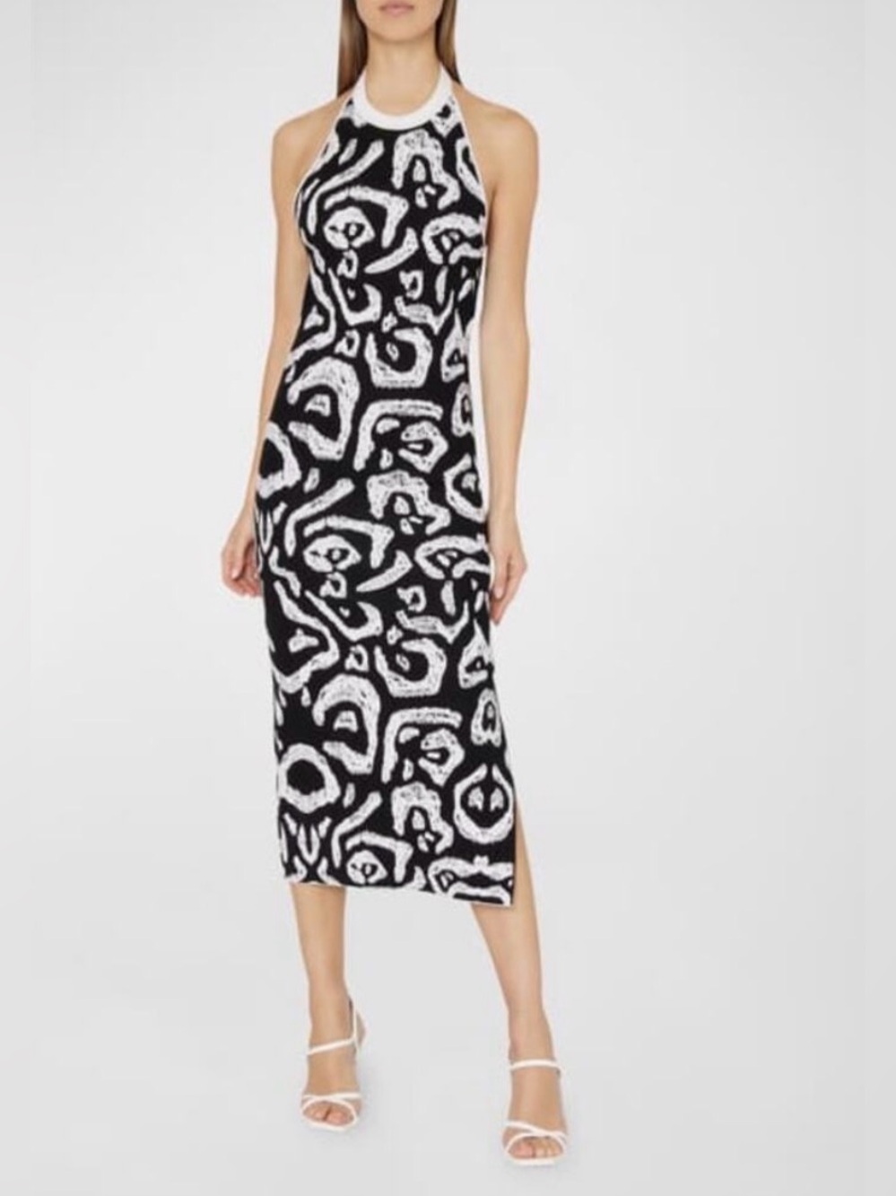 NWT Milly Jacquard Halter Dress Stretch Black/Ecru. Size M